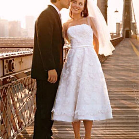 NWT Galina Beaded Strapless Tea Length Wedding Bridal Gown Dress in Ivory Size 6 - Picture 1 of 10